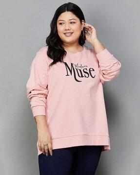 women typographic print plus size sweatshirt