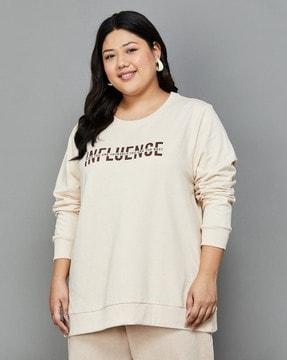 women typographic print plus size sweatshirt