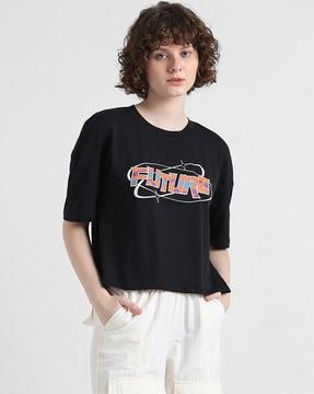 women typographic print regular fit  t-shirt