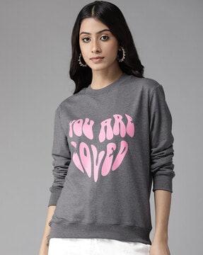 women typographic print regular fit crew-neck sweatshirt