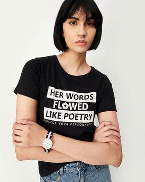 women typographic print regular fit crew-neck t-shirt