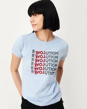 women typographic print regular fit crew-neck t-shirt