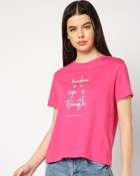 women typographic print regular fit crew-neck t-shirt