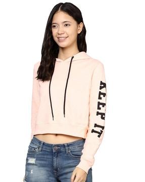 women typographic print regular fit cropped sweatshirt