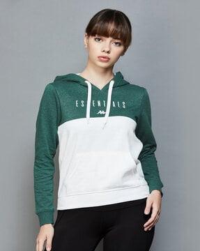 women typographic print regular fit hooded sweatshirt