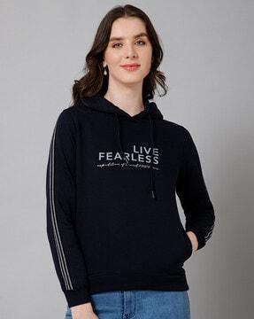 women typographic print regular fit hoodie