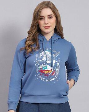 women typographic print regular fit hoodie