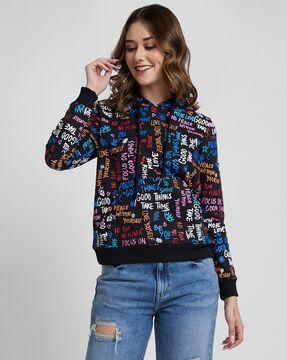 women typographic print regular fit hoodie