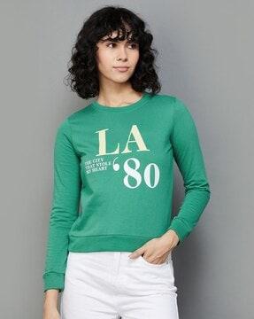 women typographic print regular fit round-neck sweatshirt