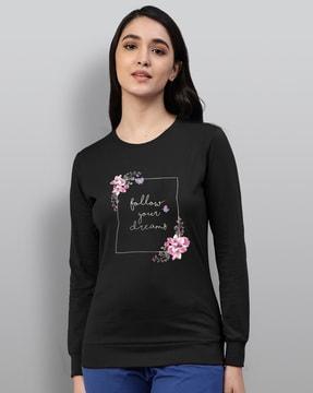 women typographic print regular fit round-neck sweatshirt