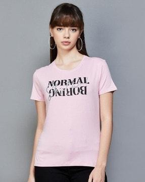 women typographic print regular fit round-neck t-shirt