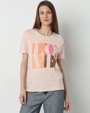 women typographic print regular fit round-neck t-shirt