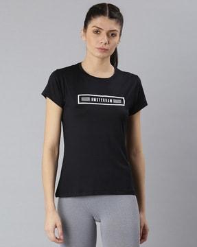 women typographic print regular fit round-neck t-shirt