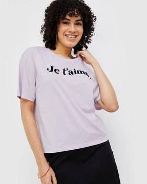 women typographic print regular fit round-neck t-shirt