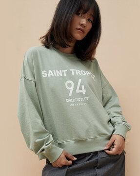 women typographic print regular fit sweatshirt with round neck