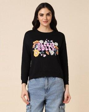 women typographic print regular fit sweatshirt