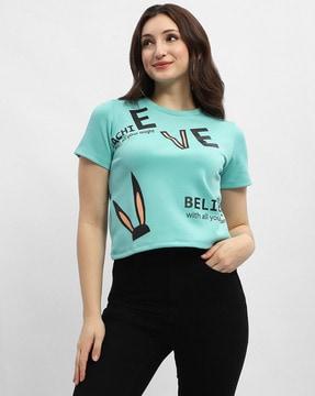 women typographic print regular fit t-shirt