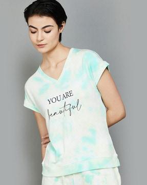 women typographic print regular fit v-neck t-shirt