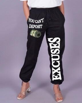 women typographic print relaxed fit cargo pants