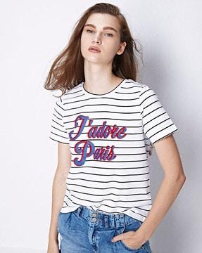 women typographic print relaxed fit crew-neck t-shirt