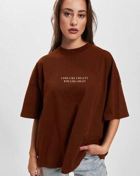 women typographic print relaxed fit crew-neck t-shirt