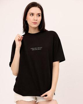 women typographic print relaxed fit crew-neck t-shirt