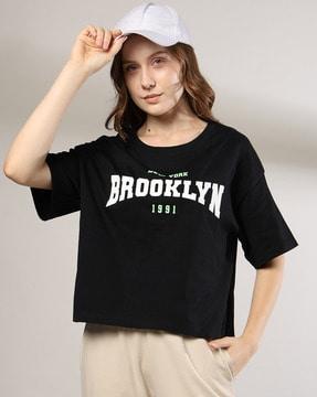 women typographic print relaxed fit crew-neck t-shirt