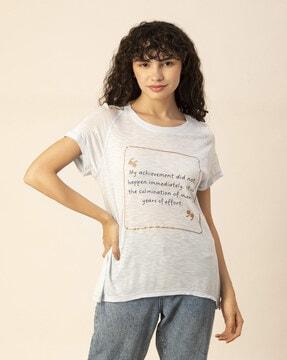 women typographic print relaxed fit round-neck t-shirt