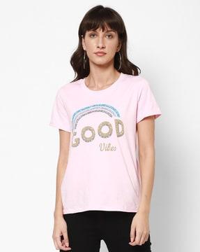 women typographic print relaxed fit round-neck t-shirt