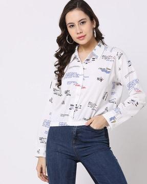 women typographic print relaxed fit shirt