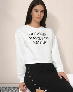 women typographic print round-neck sweatshirt