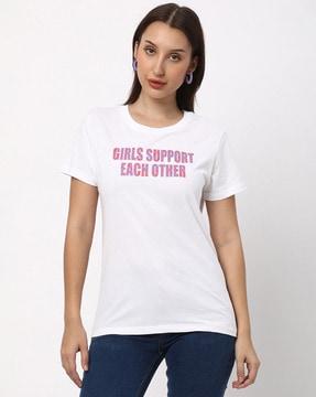 women typographic print round-neck t-shirt