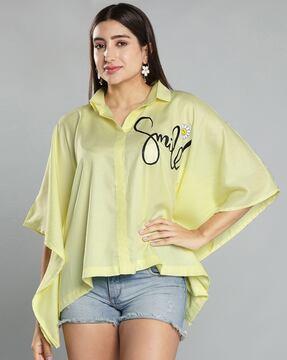 women typographic print shirt-styled top