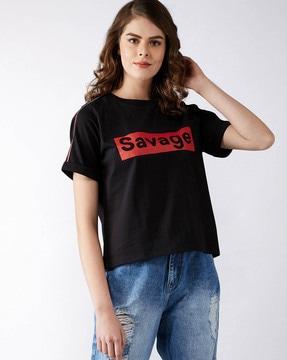 women typographic print slim fit t-shirt