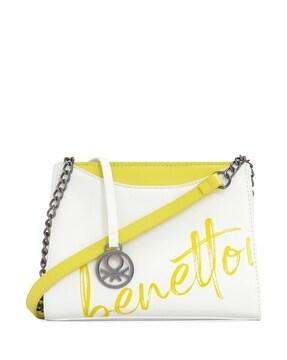 women typographic print sling bag with chain strap