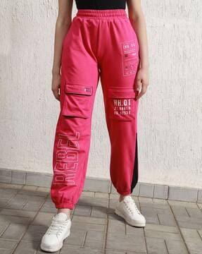 women typographic print straight fit cargo pants