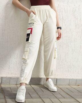 women typographic print straight fit cargo pants