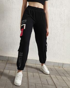 women typographic print straight fit pants