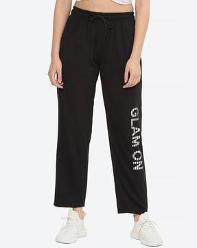 women typographic print straight track pants