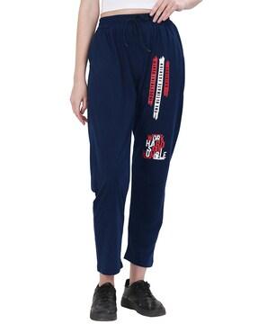 women typographic print straight track pants