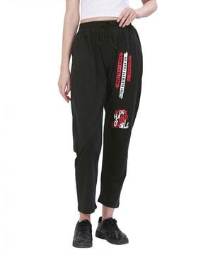 women typographic print straight track pants