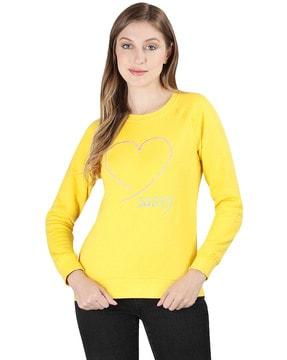 women typographic print sweatshirt with full sleeves