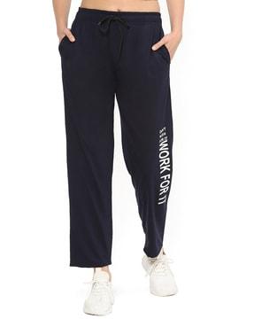 women typographic print track pants  with drawstring waist