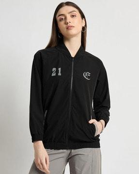 women typographic print zip-front jacket