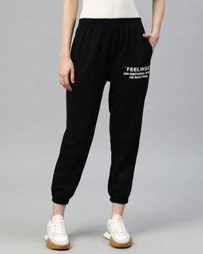 women typographic printed joggers with drawstrings