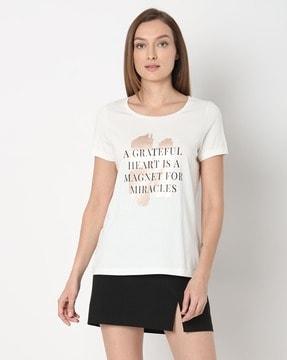 women typographic t-shirt with round neck