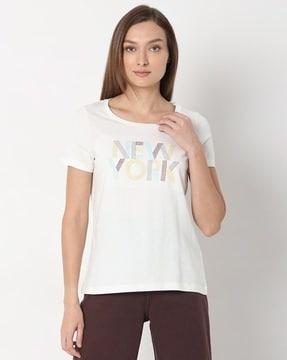 women typographic t-shirt with round neck