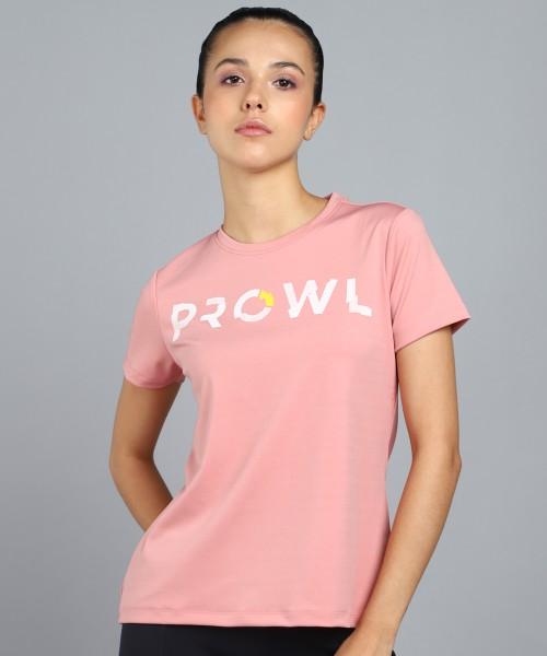 women typography round neck polyester pink t-shirt