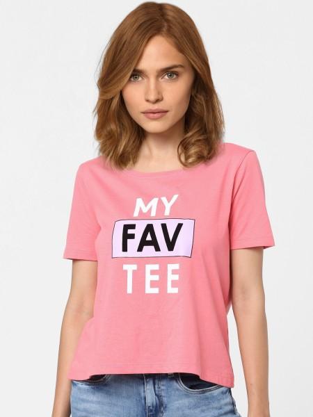 women typography round neck pure cotton pink t-shirt