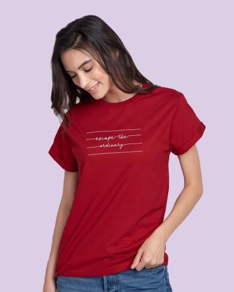 women typography round neck pure cotton red t-shirt